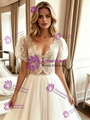White Tulle Lace Puff Sleeve Wedding Dress