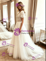 White Tulle Lace Puff Sleeve Wedding Dress