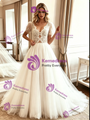 White Tulle Lace Puff Sleeve Wedding Dress