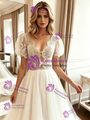White Tulle Lace Puff Sleeve Wedding Dress