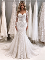 White Mermaid Tulle Appliques Long Sleeve Wedding Dress