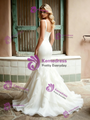 Beige White Mermaid Straps Wedding Dress