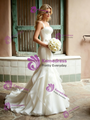 Beige White Mermaid Straps Wedding Dress