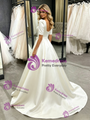Beige Wite Satin Short Sleeve Wedding Dress
