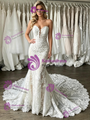 White Mermaid Tulle Appliques Strapless Wedding Dress