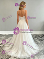 White Tulle Spaghetti Straps Pleats Wedding Dress