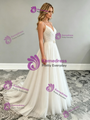 White Tulle Spaghetti Straps Pleats Wedding Dress