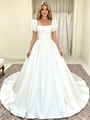White Satin Square Neck Wedding Dress