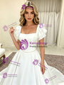 White Satin Square Neck Wedding Dress
