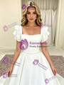 White Satin Square Neck Wedding Dress