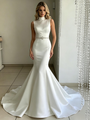 White Mermaid Satin High Neck Wedding Dress
