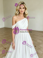 White Chiffon One Shoulder Pleats Wedding Dress