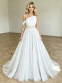 White Chiffon One Shoulder Pleats Wedding Dress