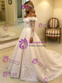 Beige White Tulle Appliques Off the Shoulder Wedding Dress