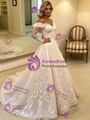 Beige White Tulle Appliques Off the Shoulder Wedding Dress