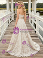 Champagne Lace Strapless Wedding Dress