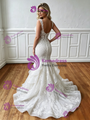 White Mermaid Tulle Lace V-neck Wedding Dress