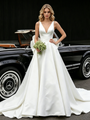 White Satin V-neck Wedding Dress