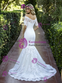 White Mermaid Lace Short Sleeve Wedding Dress