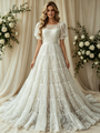 White Lace Puff Sleeve Wedding Dress