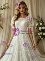 White Lace Puff Sleeve Wedding Dress
