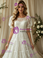 White Lace Puff Sleeve Wedding Dress
