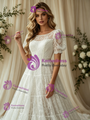 White Lace Puff Sleeve Wedding Dress