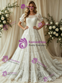 White Lace Puff Sleeve Wedding Dress
