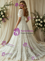 White Lace Puff Sleeve Wedding Dress