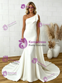 Simple White Mermaid One Shoulder Wedding Dress