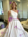 White Satin One Shoulder Wedding Dress