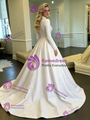 White Satin High Neck Long Sleeve Wedding Dress