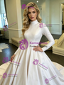 White Satin High Neck Long Sleeve Wedding Dress