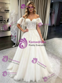 White Tulle Off the Shoulder Appliques Wedding Dress