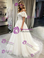 White Tulle Off the Shoulder Appliques Wedding Dress