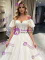 White Tulle Off the Shoulder Appliques Wedding Dress