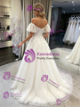 White Tulle Off the Shoulder Appliques Wedding Dress