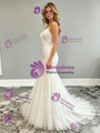White Mermaid Spaghetti Straps Pleats Wedding Dress