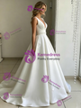 White Satin V-neck Wedding Dress