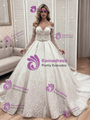 White Tulle Lace Long Sleeve Off the Shoulder Wedidng Dress