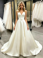 White Satin V-neck Wedding Dress