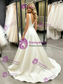 White Satin V-neck Wedding Dress