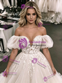 White Tulle Appliques Puff Sleeve Wedding Dress
