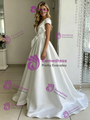 White Satin V-neck Bow Wedding Dress