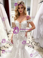 White Mermaid Tulle Appliques Wedding Dress