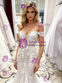 White Mermaid Tulle Appliques Wedding Dress