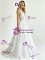 White Chiffon Lace V-neck Wedding Dress
