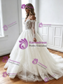 White Tulle Lace Long Sleeve Wedding Dress