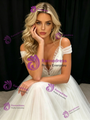 White Tulle Spaghetti Straps Pleats Wedding Dress