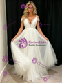 White Tulle Spaghetti Straps Pleats Wedding Dress